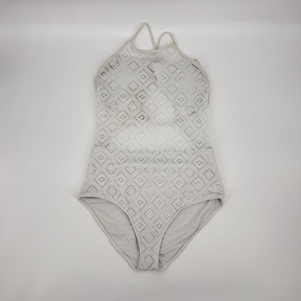Aerie One Piece Swimsuit White Lace Crochet Sheer Tie Size XL Long